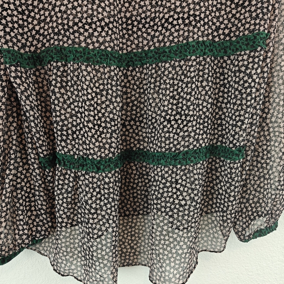 Boden Talise Top Size 6 Peasant Blouse Boho Black Pink Green Tiered Ruffle - Picture 10 of 11